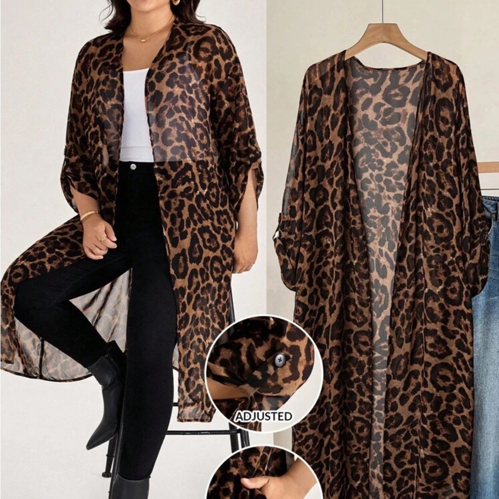 Leopard Print Sheer Kimono Blouse